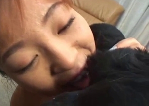 Good Asian female and her trained animal